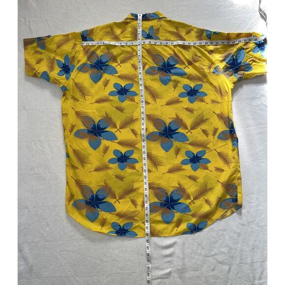 MOJEANS Yellow Blue Floral Tropical Palm Tree Print Button Up Shirt 3XL Vintage - Picture 11 of 15